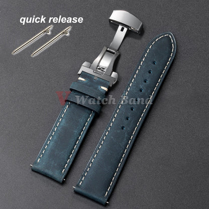 Genuine Calfskin Leather Watchband for Omega Business Watch Band for Seiko 22Mm 20Mm 18Mm Butterfly Buckle Stitching Brown Strap