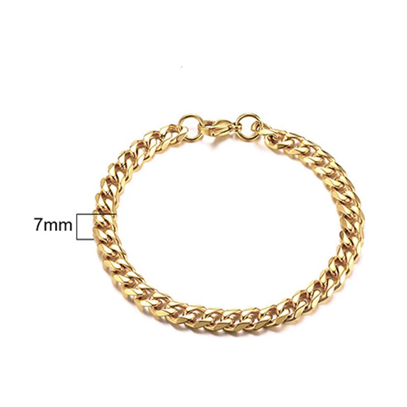 Curb Cuban Link Chain Bracelet for Men Women Couples Stainless Steel Wristbands 3Mm to 11Mm to Boyfreind Husbands