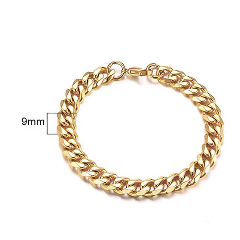 Curb Cuban Link Chain Bracelet for Men Women Couples Stainless Steel Wristbands 3Mm to 11Mm to Boyfreind Husbands