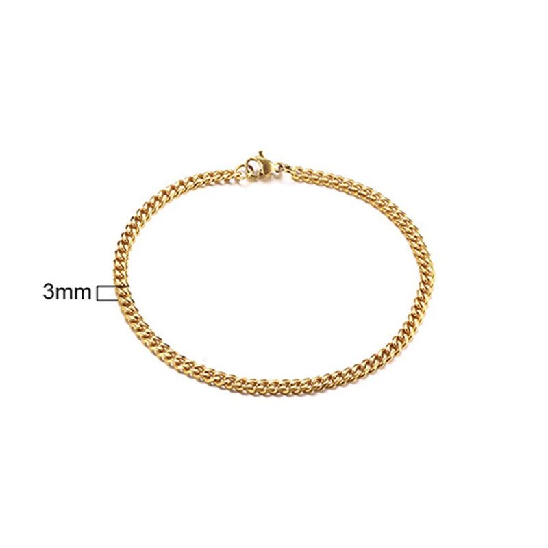 Curb Cuban Link Chain Bracelet for Men Women Couples Stainless Steel Wristbands 3Mm to 11Mm to Boyfreind Husbands