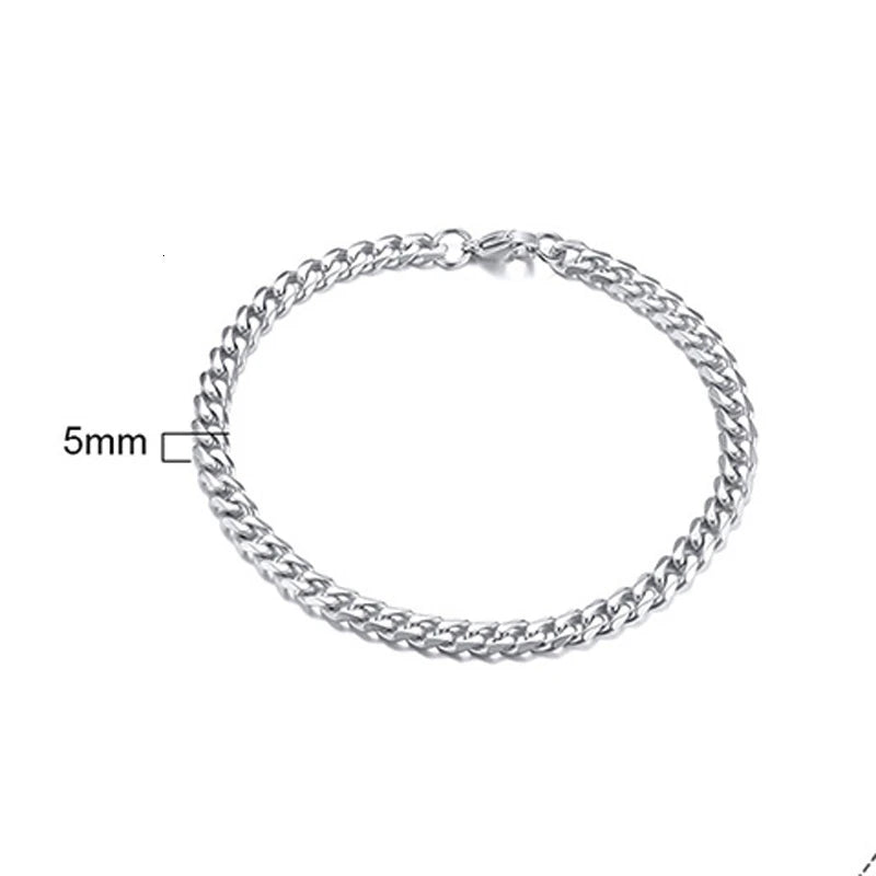 Curb Cuban Link Chain Bracelet for Men Women Couples Stainless Steel Wristbands 3Mm to 11Mm to Boyfreind Husbands
