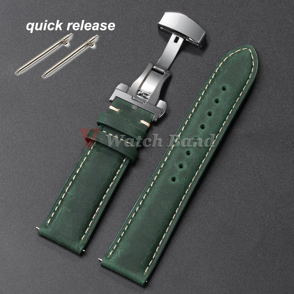Genuine Calfskin Leather Watchband for Omega Business Watch Band for Seiko 22Mm 20Mm 18Mm Butterfly Buckle Stitching Brown Strap