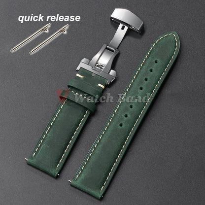 Genuine Calfskin Leather Watchband for Omega Business Watch Band for Seiko 22Mm 20Mm 18Mm Butterfly Buckle Stitching Brown Strap