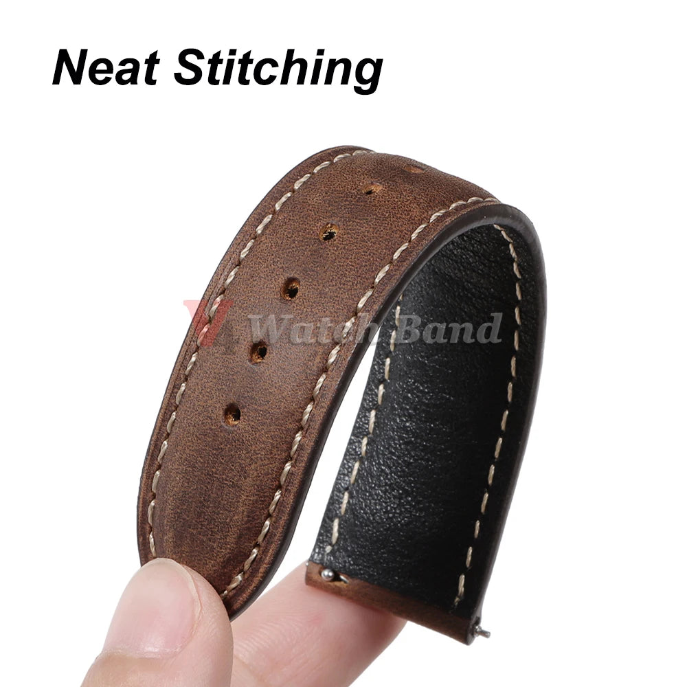 Genuine Calfskin Leather Watchband for Omega Business Watch Band for Seiko 22Mm 20Mm 18Mm Butterfly Buckle Stitching Brown Strap