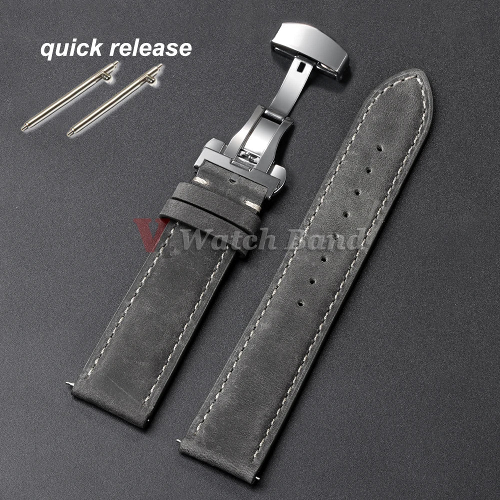 Genuine Calfskin Leather Watchband for Omega Business Watch Band for Seiko 22Mm 20Mm 18Mm Butterfly Buckle Stitching Brown Strap