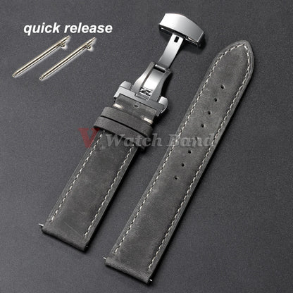 Genuine Calfskin Leather Watchband for Omega Business Watch Band for Seiko 22Mm 20Mm 18Mm Butterfly Buckle Stitching Brown Strap