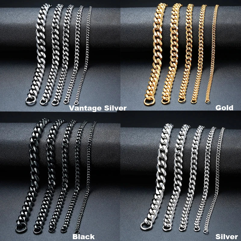 Curb Cuban Link Chain Bracelet for Men Women Couples Stainless Steel Wristbands 3Mm to 11Mm to Boyfreind Husbands