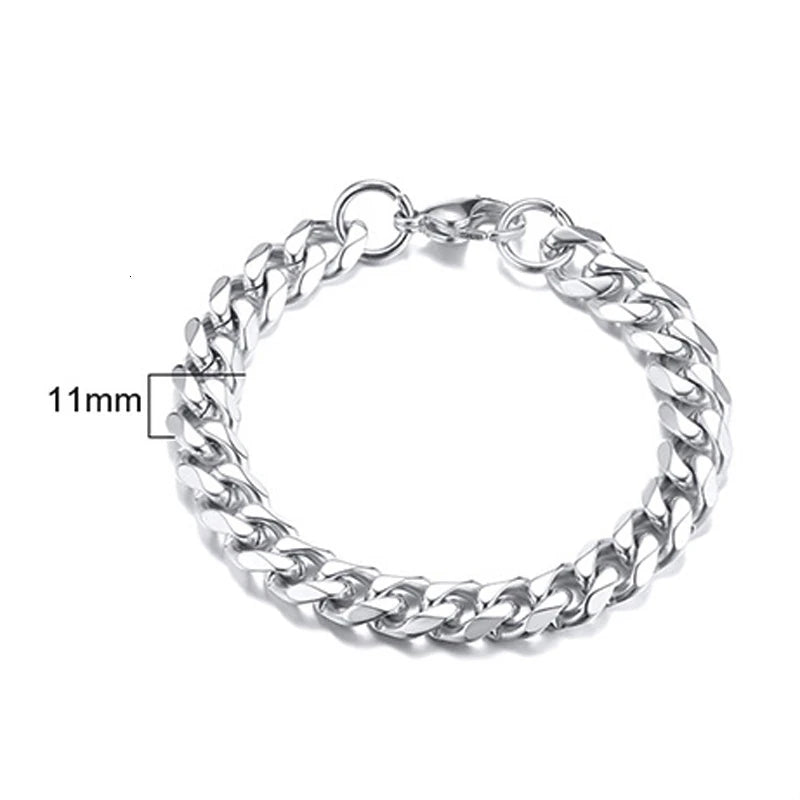 Curb Cuban Link Chain Bracelet for Men Women Couples Stainless Steel Wristbands 3Mm to 11Mm to Boyfreind Husbands