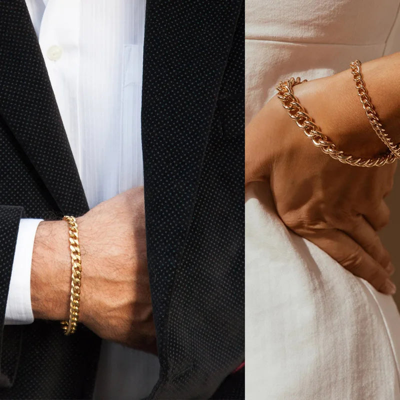 Curb Cuban Link Chain Bracelet for Men Women Couples Stainless Steel Wristbands 3Mm to 11Mm to Boyfreind Husbands