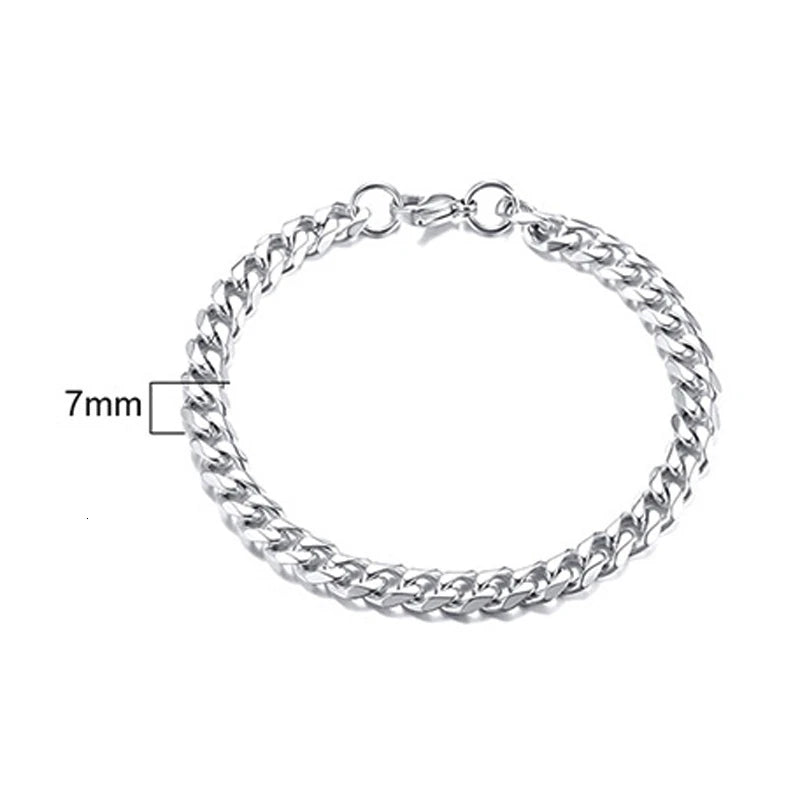 Curb Cuban Link Chain Bracelet for Men Women Couples Stainless Steel Wristbands 3Mm to 11Mm to Boyfreind Husbands