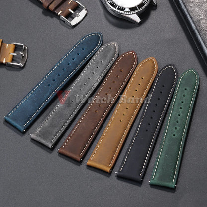 Genuine Calfskin Leather Watchband for Omega Business Watch Band for Seiko 22Mm 20Mm 18Mm Butterfly Buckle Stitching Brown Strap