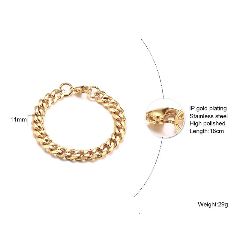Curb Cuban Link Chain Bracelet for Men Women Couples Stainless Steel Wristbands 3Mm to 11Mm to Boyfreind Husbands