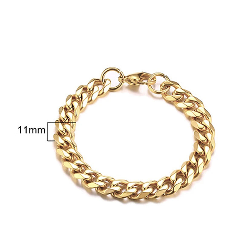 Curb Cuban Link Chain Bracelet for Men Women Couples Stainless Steel Wristbands 3Mm to 11Mm to Boyfreind Husbands